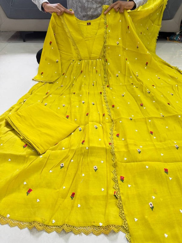 Pure Original Mul Chanderi 3-Piece Anarkali Set