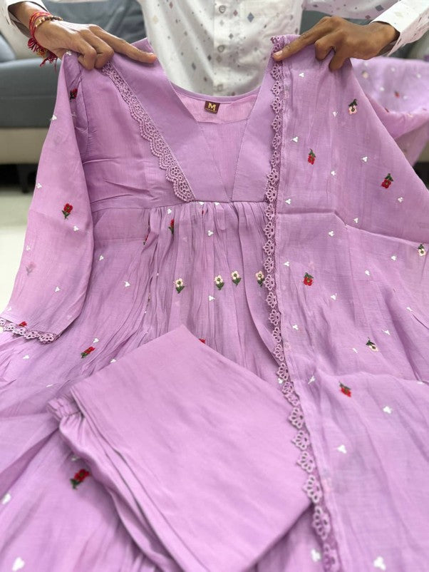 Pure Original Mul Chanderi 3-Piece Anarkali Set