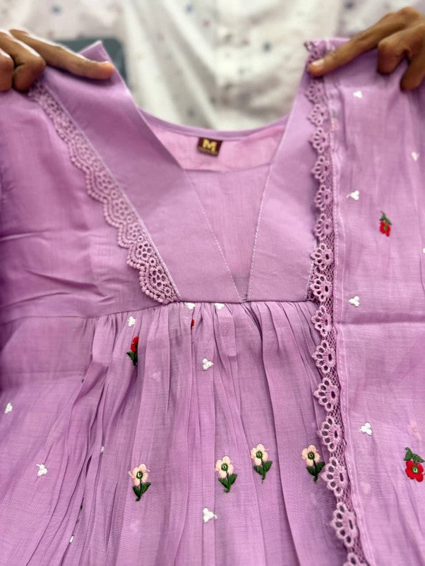 Pure Original Mul Chanderi 3-Piece Anarkali Set