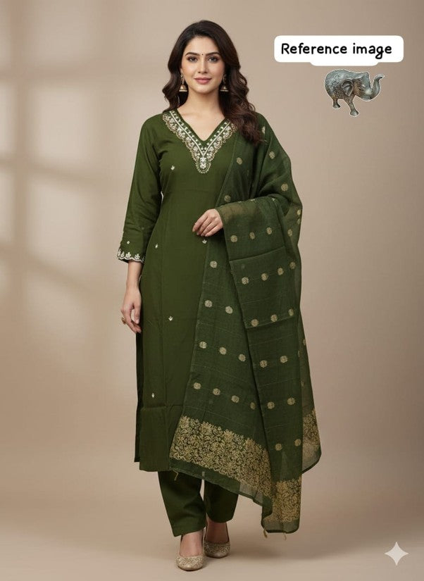Heavy Maslin Handwork Kurti Pant with Banarasi Dupatta