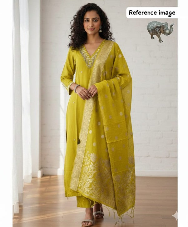 Heavy Maslin Handwork Kurti Pant with Banarasi Dupatta