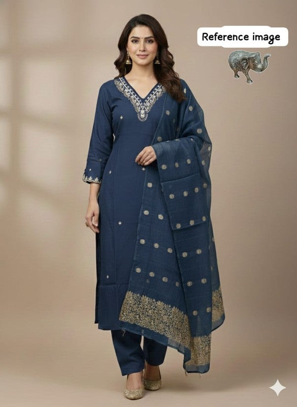 Heavy Maslin Handwork Kurti Pant with Banarasi Dupatta