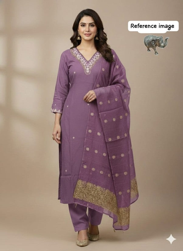 Heavy Maslin Handwork Kurti Pant with Banarasi Dupatta