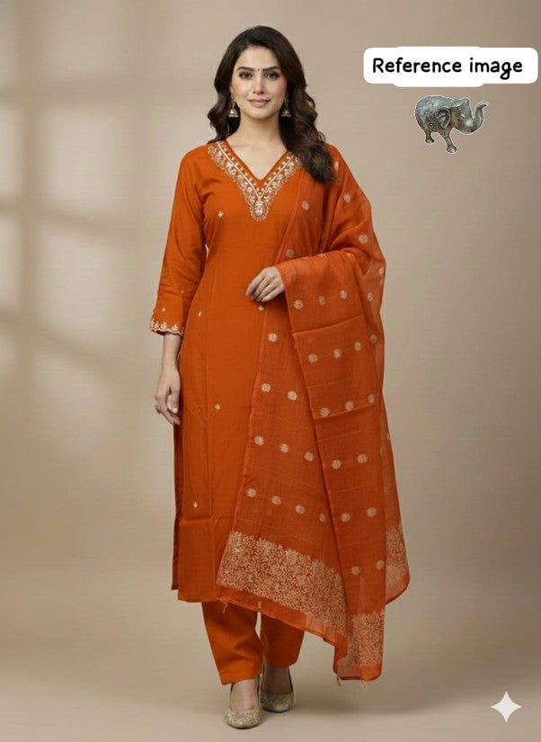Heavy Maslin Handwork Kurti Pant with Banarasi Dupatta