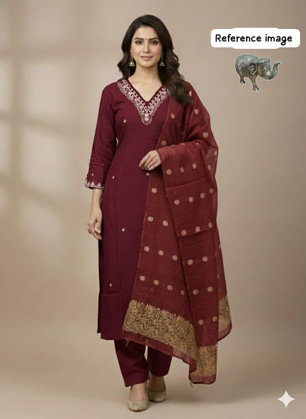Heavy Maslin Handwork Kurti Pant with Banarasi Dupatta