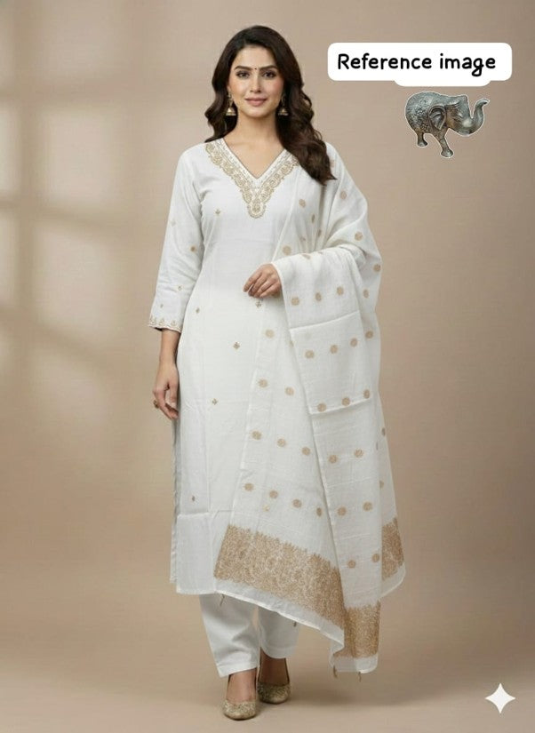 Heavy Maslin Handwork Kurti Pant with Banarasi Dupatta