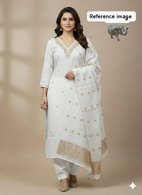 Heavy Maslin Handwork Kurti Pant with Banarasi Dupatta