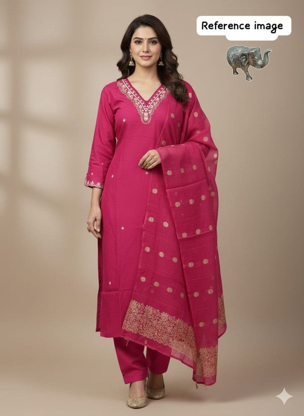 Heavy Maslin Handwork Kurti Pant with Banarasi Dupatta