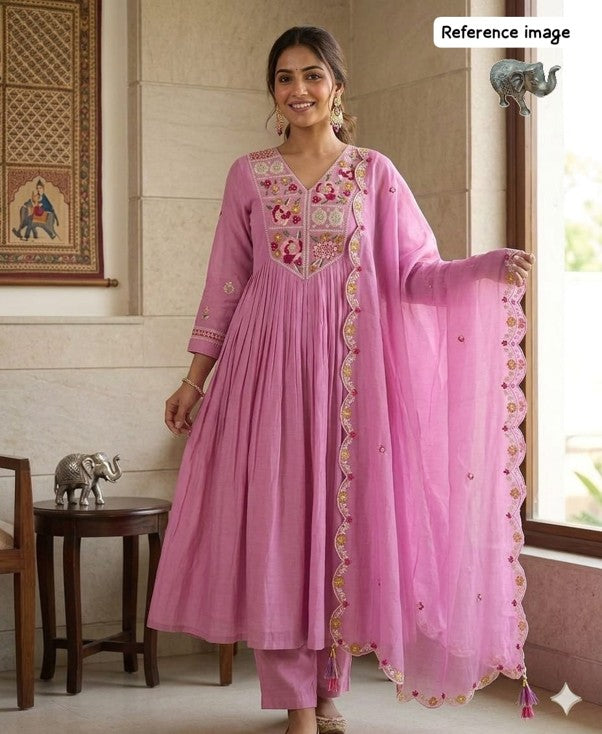 Mal Chanderi Glass Silk Handwork Anarkali Set