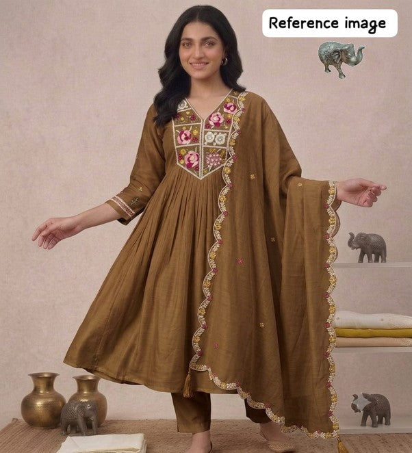 Mal Chanderi Glass Silk Handwork Anarkali Set