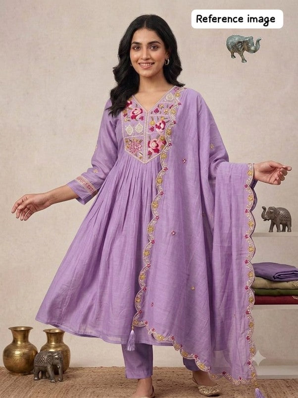Mal Chanderi Glass Silk Handwork Anarkali Set