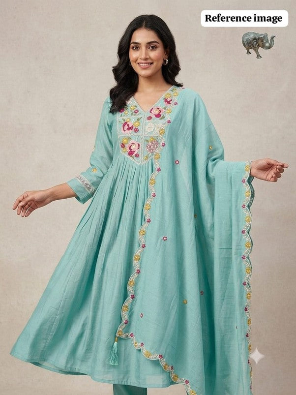 Mal Chanderi Glass Silk Handwork Anarkali Set