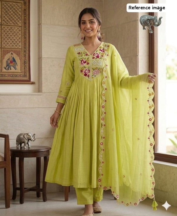 Mal Chanderi Glass Silk Handwork Anarkali Set