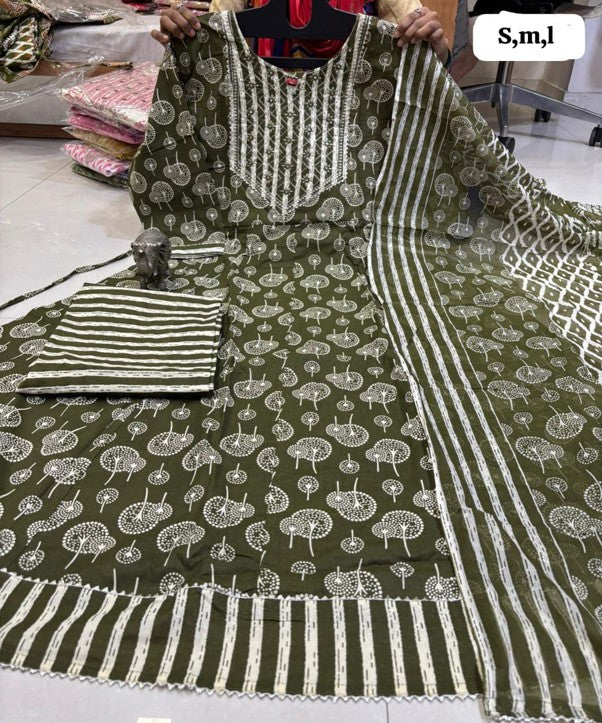 PURE COTTON ANARKALI KURTI PENT DUPPATA SET