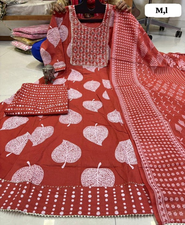 PURE COTTON ANARKALI KURTI PENT DUPPATA SET