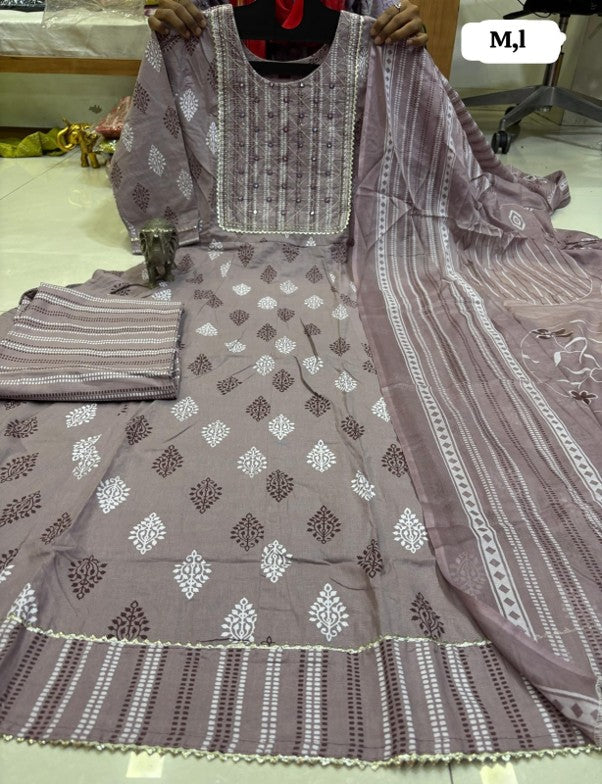 PURE COTTON ANARKALI KURTI PENT DUPPATA SET