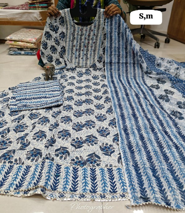 PURE COTTON ANARKALI KURTI PENT DUPPATA SET