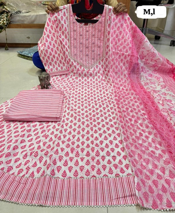 PURE COTTON ANARKALI KURTI PENT DUPPATA SET