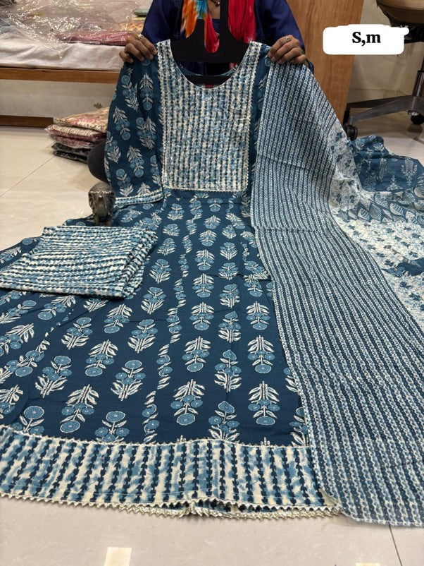 PURE COTTON ANARKALI KURTI PENT DUPPATA SET