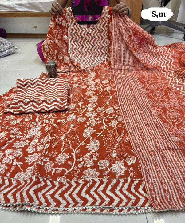 PURE COTTON ANARKALI KURTI PENT DUPPATA SET