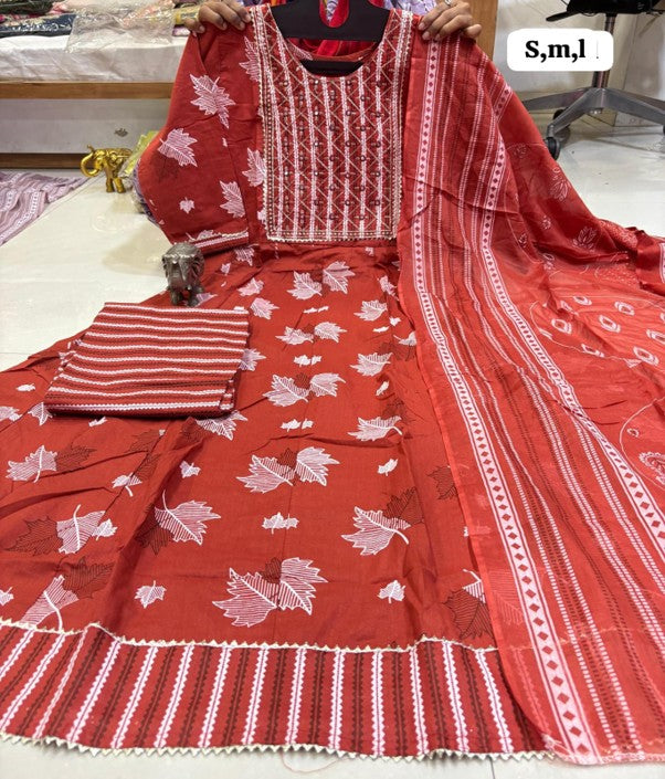 PURE COTTON ANARKALI KURTI PENT DUPPATA SET