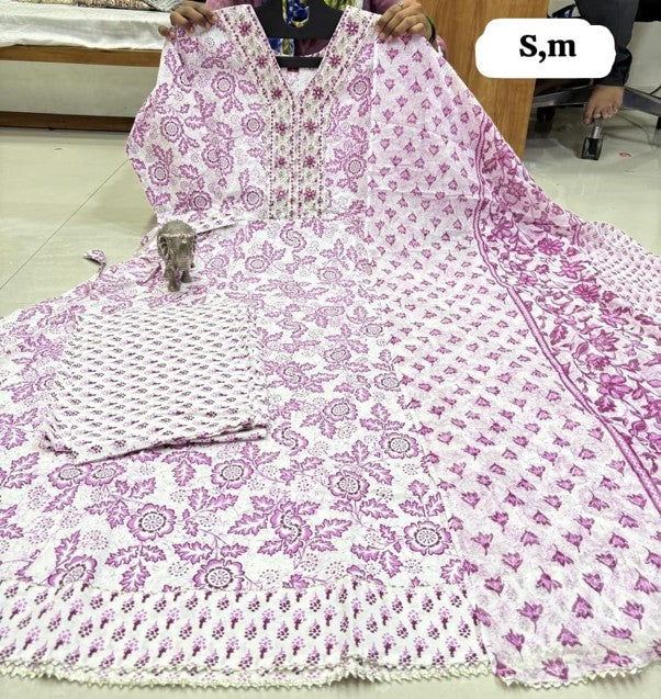 PURE COTTON ANARKALI KURTI PENT DUPPATA SET