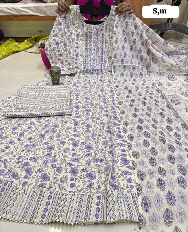 PURE COTTON ANARKALI KURTI PENT DUPPATA SET