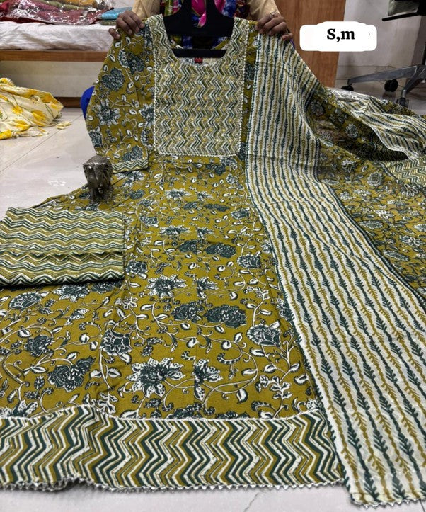 PURE COTTON ANARKALI KURTI PENT DUPPATA SET