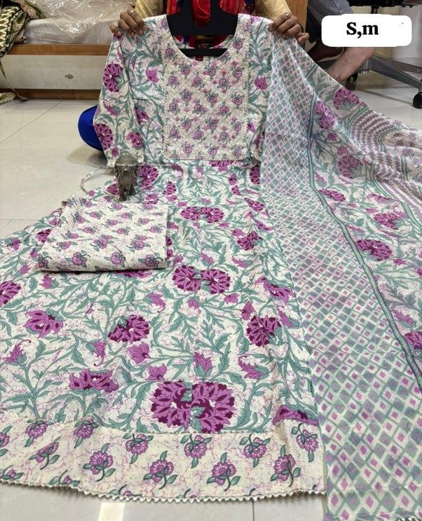 PURE COTTON ANARKALI KURTI PENT DUPPATA SET