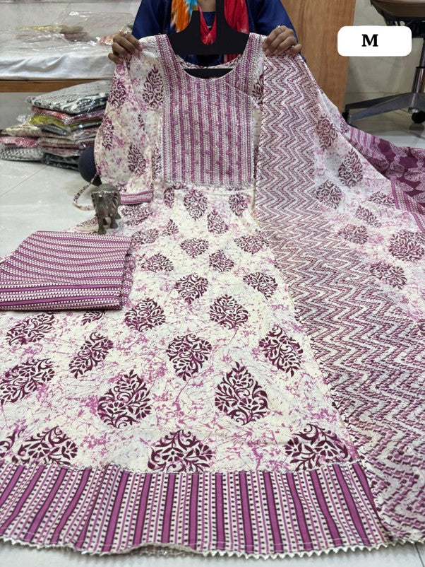 PURE COTTON ANARKALI KURTI PENT DUPPATA SET