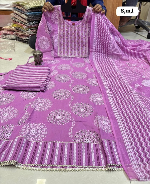 PURE COTTON ANARKALI KURTI PENT DUPPATA SET