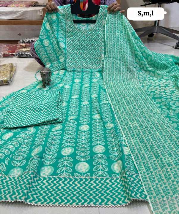 PURE COTTON ANARKALI KURTI PENT DUPPATA SET