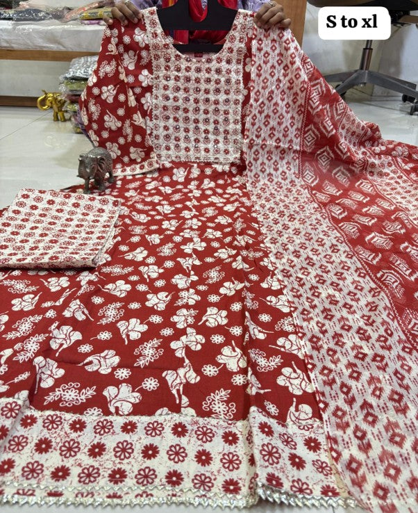 PURE COTTON ANARKALI KURTI PENT DUPPATA SET