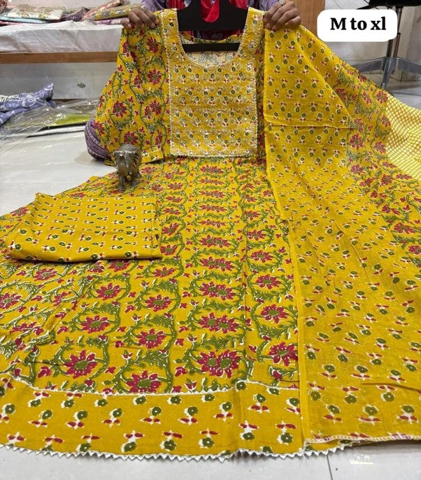 PURE COTTON ANARKALI KURTI PENT DUPPATA SET