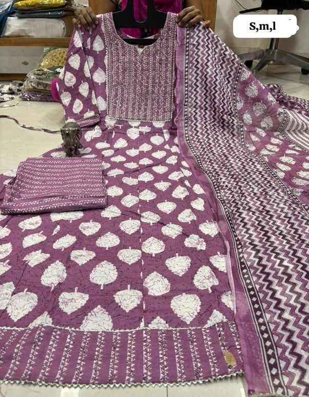 PURE COTTON ANARKALI KURTI PENT DUPPATA SET