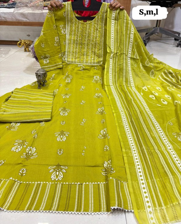 PURE COTTON ANARKALI KURTI PENT DUPPATA SET