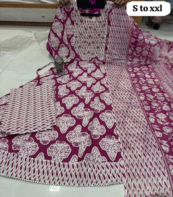 PURE COTTON ANARKALI KURTI PENT DUPPATA SET