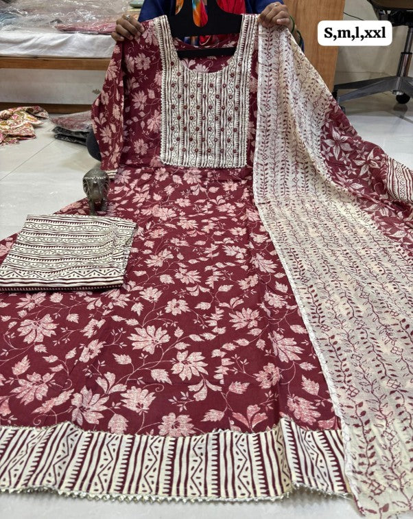 PURE COTTON ANARKALI KURTI PENT DUPPATA SET
