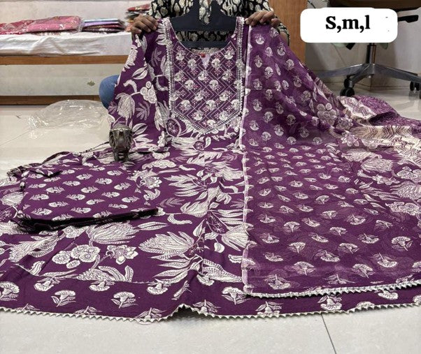 PURE COTTON ANARKALI KURTI PENT DUPPATA SET