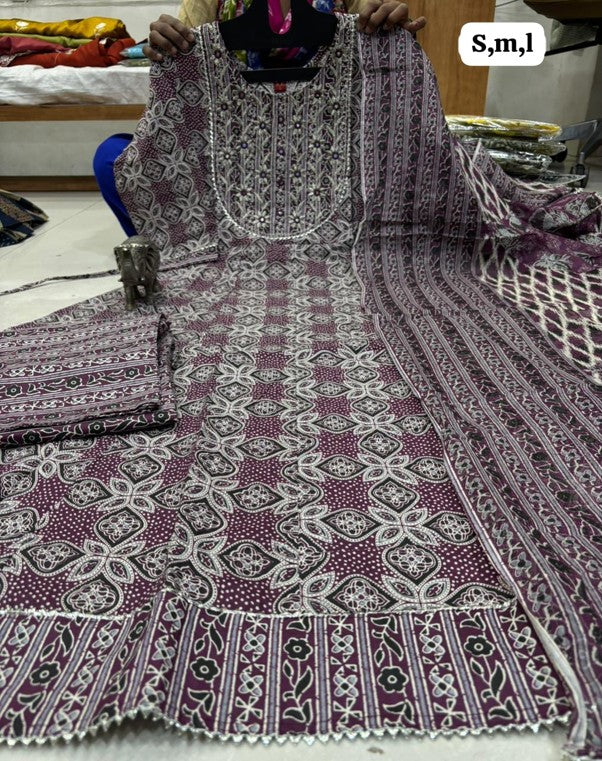 PURE COTTON ANARKALI KURTI PENT DUPPATA SET