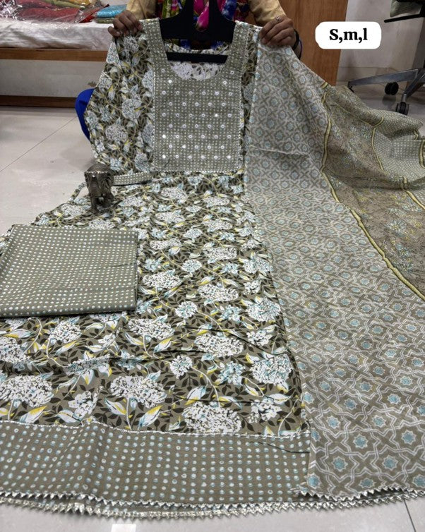 PURE COTTON ANARKALI KURTI PENT DUPPATA SET