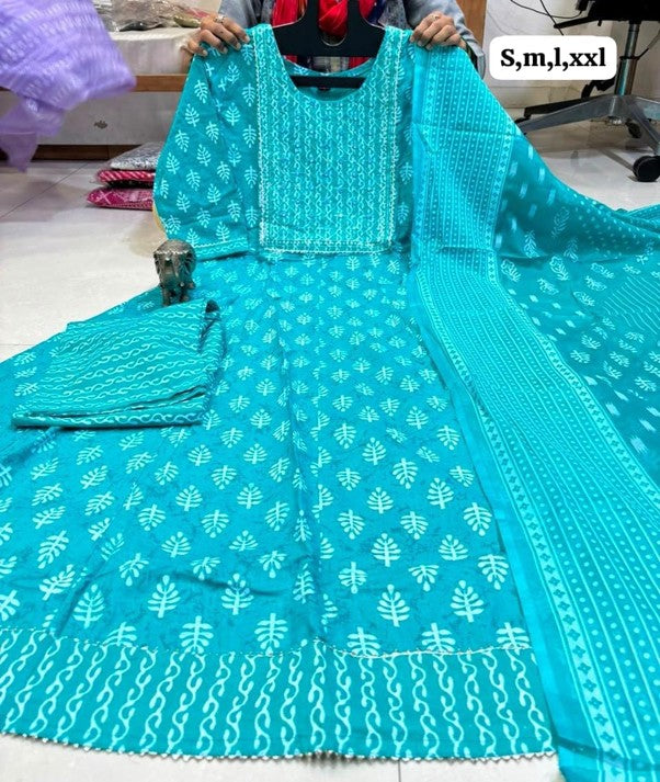 PURE COTTON ANARKALI KURTI PENT DUPPATA SET