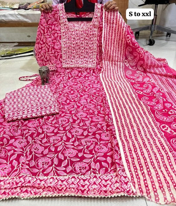 PURE COTTON ANARKALI KURTI PENT DUPPATA SET