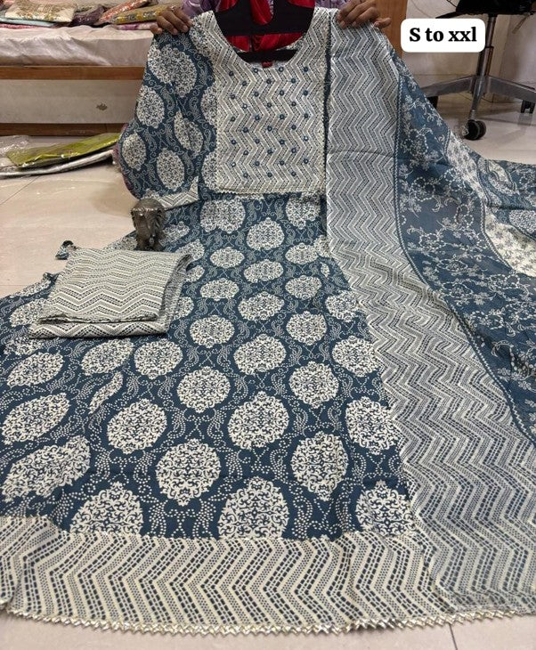 PURE COTTON ANARKALI KURTI PENT DUPPATA SET