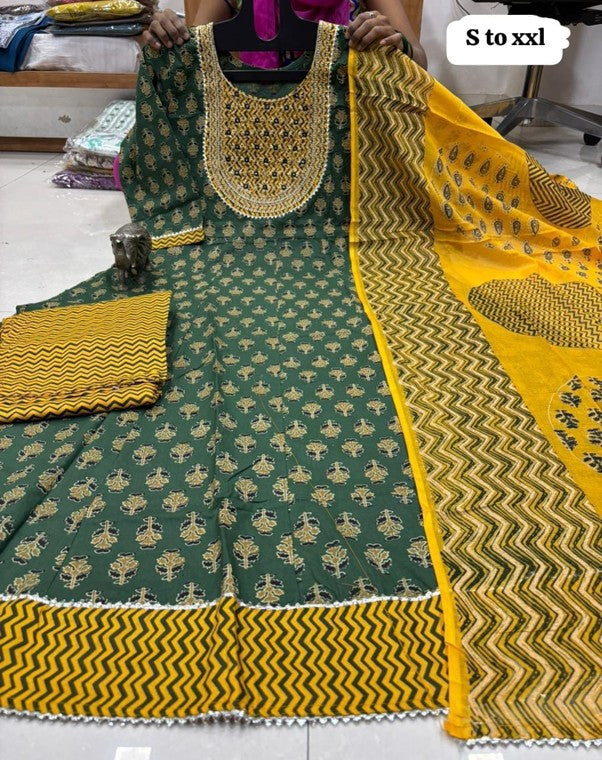 PURE COTTON ANARKALI KURTI PENT DUPPATA SET