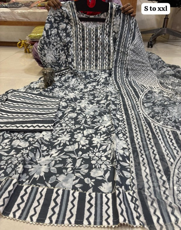 PURE COTTON ANARKALI KURTI PENT DUPPATA SET