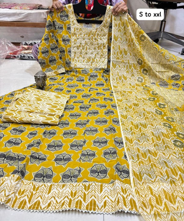 PURE COTTON ANARKALI KURTI PENT DUPPATA SET