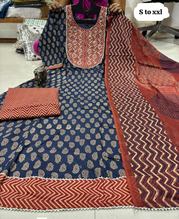 PURE COTTON ANARKALI KURTI PENT DUPPATA SET