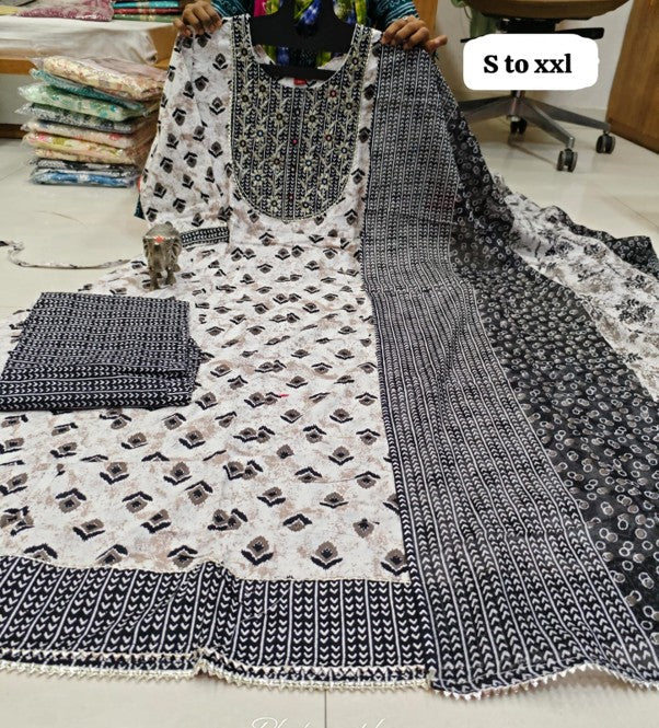 PURE COTTON ANARKALI KURTI PENT DUPPATA SET