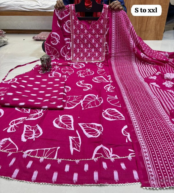 PURE COTTON ANARKALI KURTI PENT DUPPATA SET